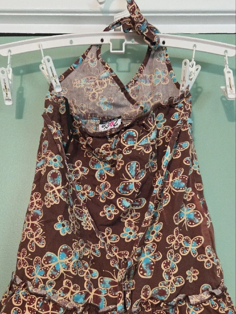 Y2k Zoey Girl Brown Floral Halter Dress with Teal Accents Size 6